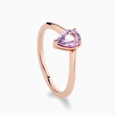 Roségoldplattiert 925 Sterling Silber Birnenschnitt Lila Saphir gekrümmter stapelbarer Ring