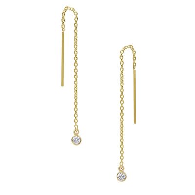 925 Sterling Silber Einfach 18K vergoldete Frauen-Bezel Drop Chain Threader Ohrringe
