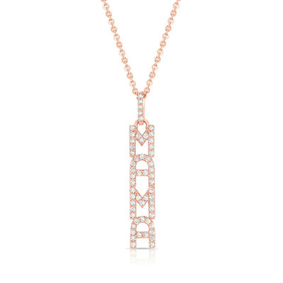 Elegante 925 Sterling Silber 14K Gold MAMA Schwebende lange Anhänger Halskette