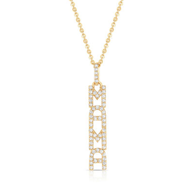 Elegante 925 Sterling Silber 14K Gold MAMA Schwebende lange Anhänger Halskette