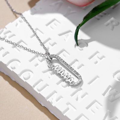 18k Gold Mama Klammer Anhänger Halskette in 925 Sterling Silber