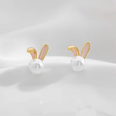 Weihnachtskaninchen Perlen Ohrringe feine Zirkonstangen Kaninchen Karotte süße Schmuck Geschenke
