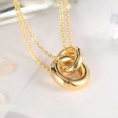 Exquisite 14k vergoldete 925er Sterling Silber ineinandergreifende runde Halskette matt für Damen