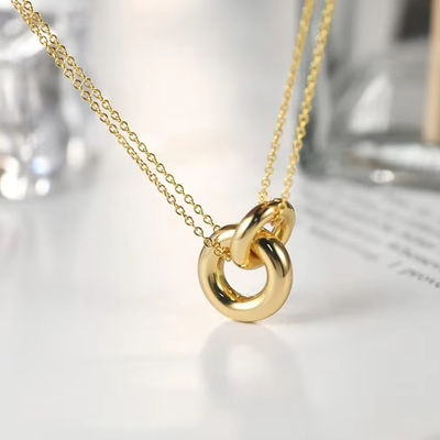 Exquisite 14k vergoldete 925er Sterling Silber ineinandergreifende runde Halskette matt für Damen