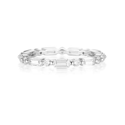 18K Gold Einfaches Modernes Rechteckiges Schnitt Weiß CZ 925 Sterling Silber Frauen Ewiges Ring Party Geschenk