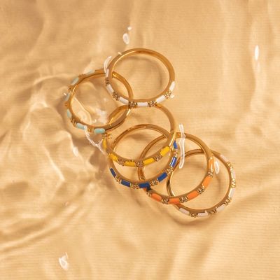 Handgefertigte Würfelstapelbare Ringe 18K Goldplattiert 925 Sterling Silber mit Weißem Emaille Kubischer Zirkonia Minimalist Schmuck Geschenk für Frauen