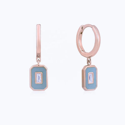 Baguette CZ Emaille Creolen 925 Silber 18K Vergoldet Handgefertigter Schmuck für Damen