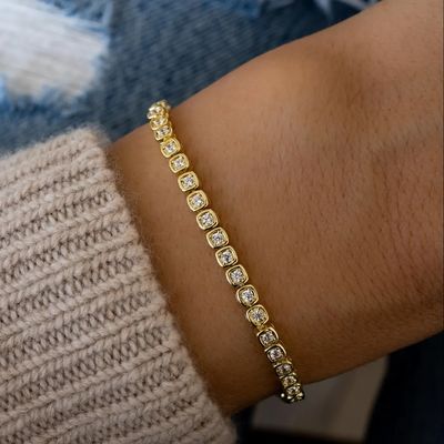 3mm Zirkonia Tennisarmband 925er Silber 14K Vergoldeter Unisex Schmuck
