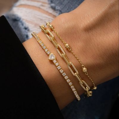 925er Sterlingsilber 14K vergoldetes Herz-Tennisarmband mit Zirkonia