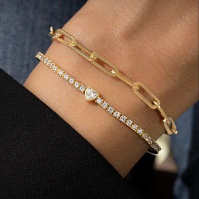 925er Sterlingsilber 14K vergoldetes Herz-Tennisarmband mit Zirkonia