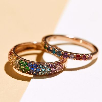 18K vergoldeter Regenbogen-Zirkon Clusterring aus 925er Sterlingsilber
