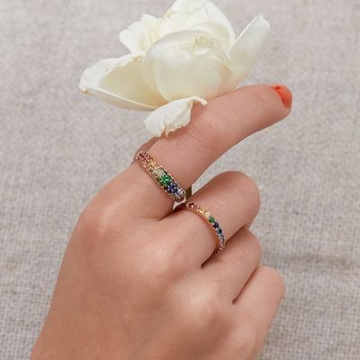 18K vergoldeter Regenbogen-Zirkon Clusterring aus 925er Sterlingsilber