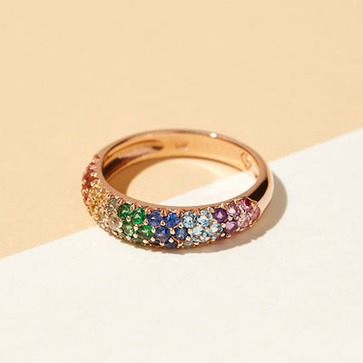 18K vergoldeter Regenbogen-Zirkon Clusterring aus 925er Sterlingsilber