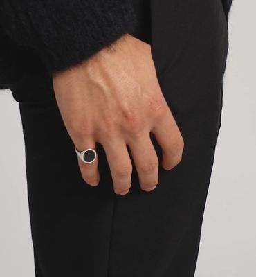 18K-Goldplattiert Schwarzer Onyx 925 Sterling Silber Männersiegelring