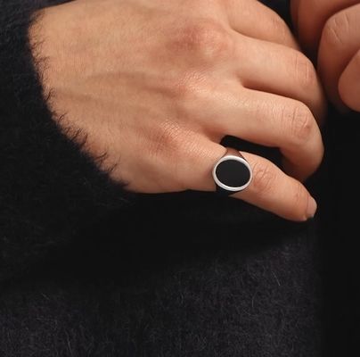 18K-Goldplattiert Schwarzer Onyx 925 Sterling Silber Männersiegelring