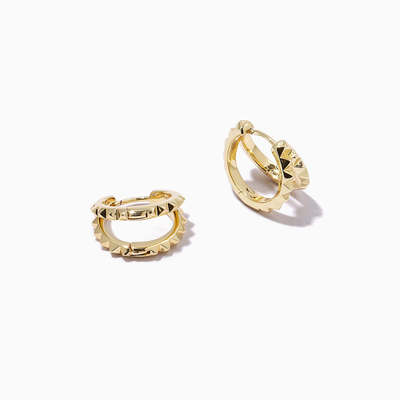 Einzigartige 18K Gold Plattierte Pyramide 925 Sterling Silber Doppel Huggies Ohrringe Chunky wasserdichte Schmuck
