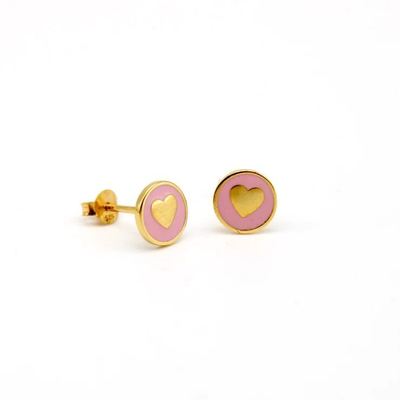 925 Sterling Silber 8mm Herzstück Ohrringe mit rosa Emaille