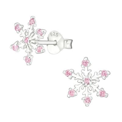 925 Sterling Silber, rhodiniert, CZ-Schneeflocken-Ohrstecker, 2g