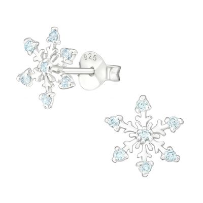 925 Sterling Silber, rhodiniert, CZ-Schneeflocken-Ohrstecker, 2g
