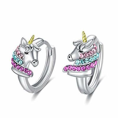 925 Sterling Silber Einhorn Huggie Ohrringe 16mm Pink CZ für Kinder