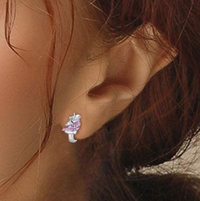 925 Sterling Silber Einhorn Huggie Ohrringe 16mm Pink CZ für Kinder