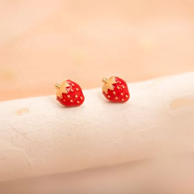 925er Sterlingsilber Erdbeer-Ohrstecker für Kinder 92,5% Reinheit