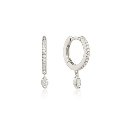 925er Sterling Silber Marquise Schliff Zirkon Tropfen Creolen für Verlobung Anlass mit 12mm Creolen Durchmesser und 2mm Dicke