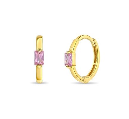 14K vergoldete 10mm Baguette-Schliff rosa kubische Zirkonia Kinder-Creolen mit 50PRS Mindestbestellmenge