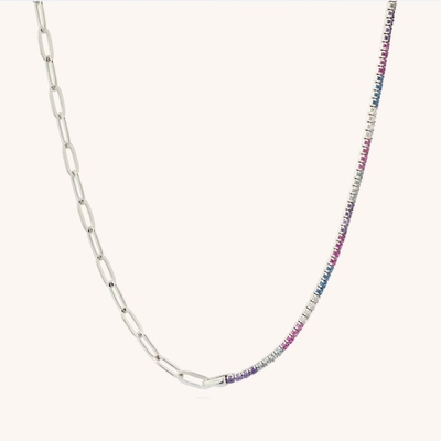 925er Sterlingsilber Rundschliff CZ Regenbogen Kragen Tennis Armband und Kettenhalskette