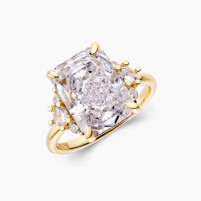 18K Gold Plattiert Hauptstein CZ Vintage Hochzeit 925 Sterling Silber Ring für Mädchen