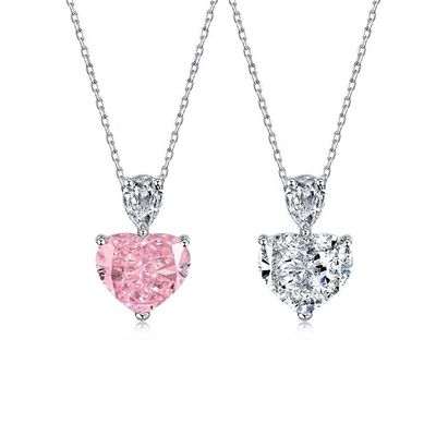 S925 Sterling Silber Halskette für Frauen Rosa Herz Weiß Tropfen Birne CZ Anhänger Schlüsselbeinkette
