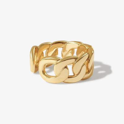 S925 Silber Feinschmuck 14K Gelbgold Chunky Kette offener Ring