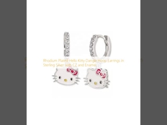 Rodiumbeschichtete Hello Kitty Dangle Hoop Ohrringe in Sterling Silber mit CZ und Emaille